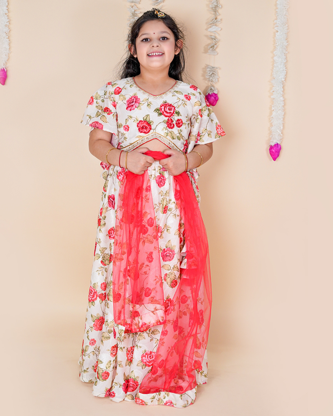 Little Blossom – Floral Muslin Lehenga Set for Girls