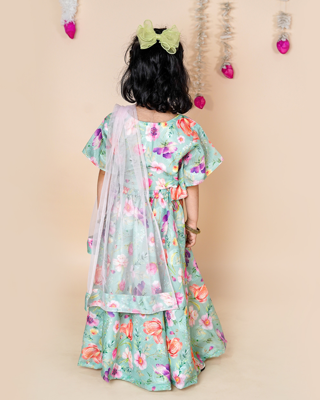 Mint Blossom Floral Lehenga Set for Girls