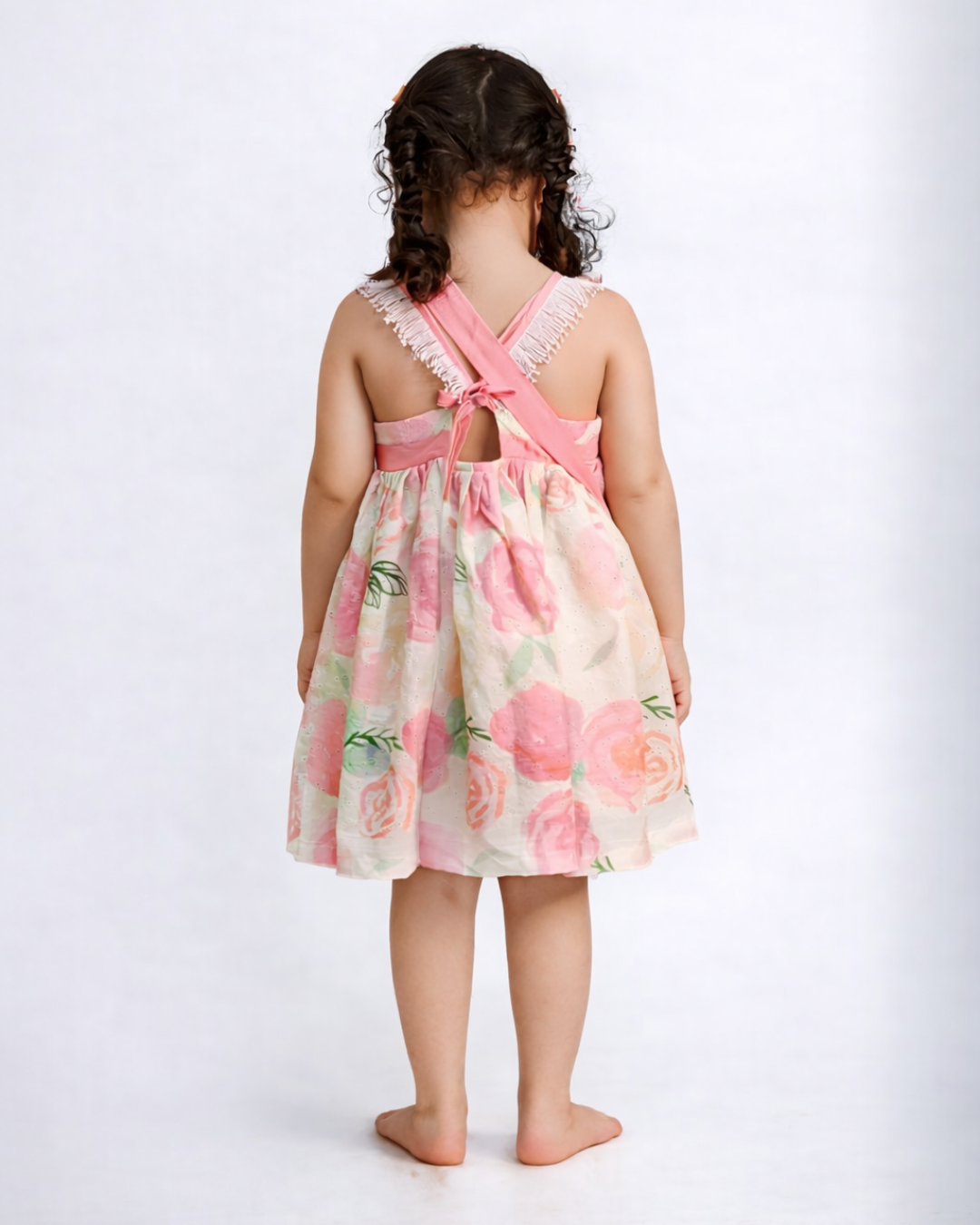 Girls Floral Pink Hakoba Cotton Dress