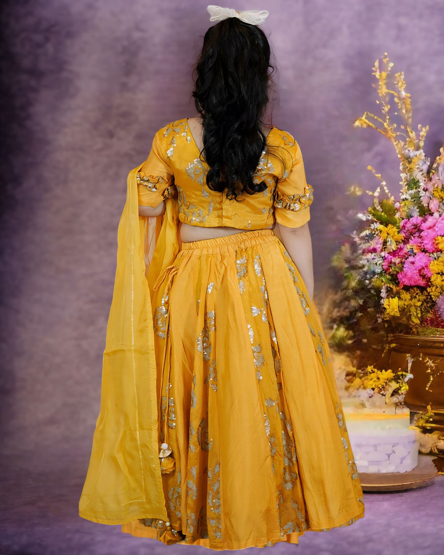 Mustard Pure Chinon Siquense Work Lehenga Set