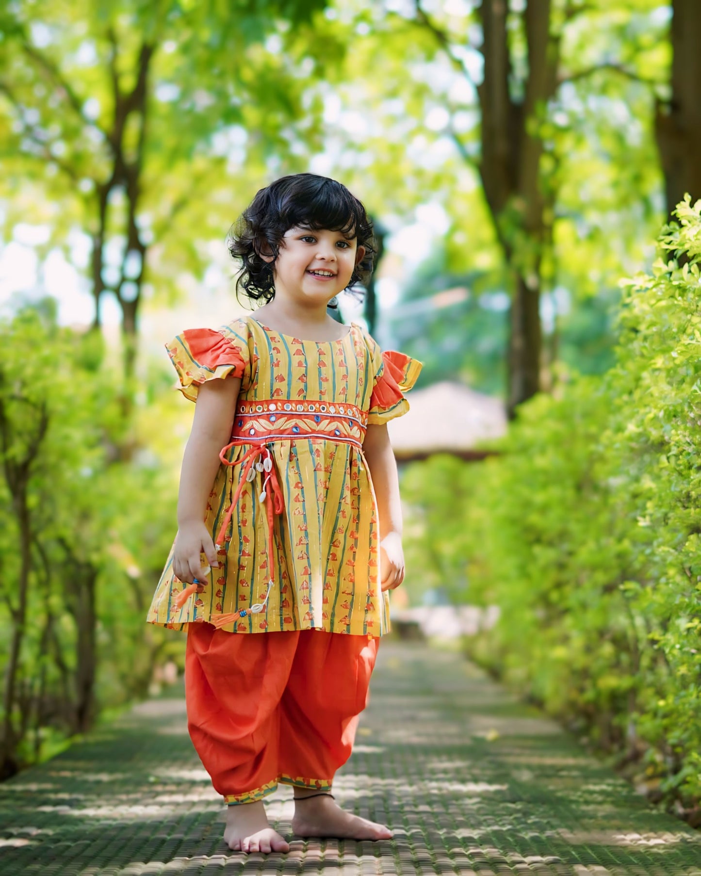 Girls mustard Peplom Style Kurti With Dhoti