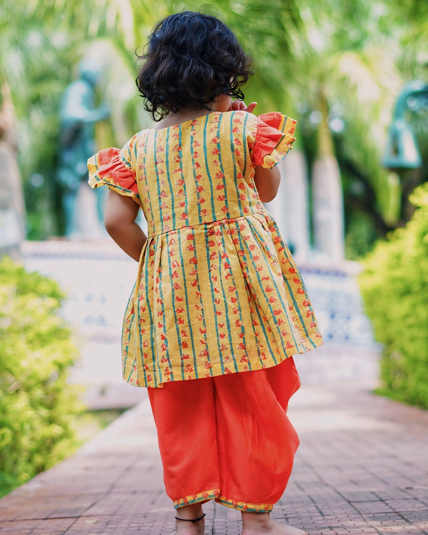 Girls mustard Peplom Style Kurti With Dhoti