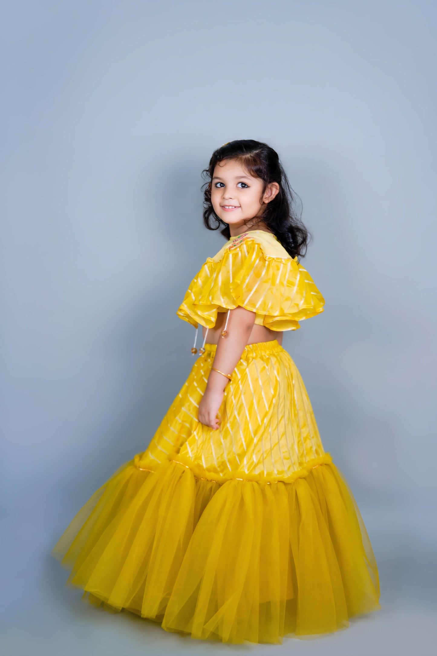 Mustard Hand Embroidered Cape Top With Lehenga