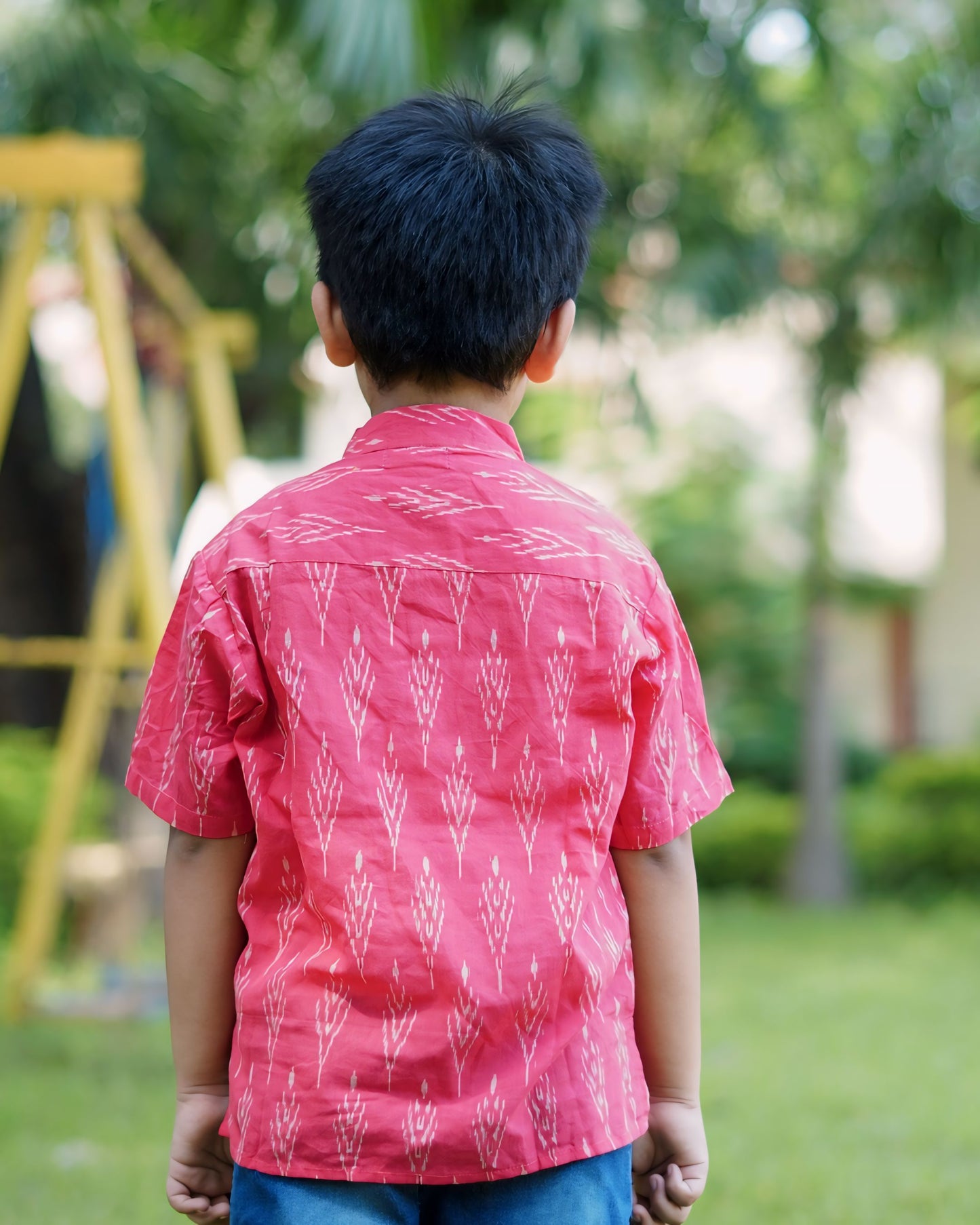 Boys Pure Cotton Ikat Print Short Kurta