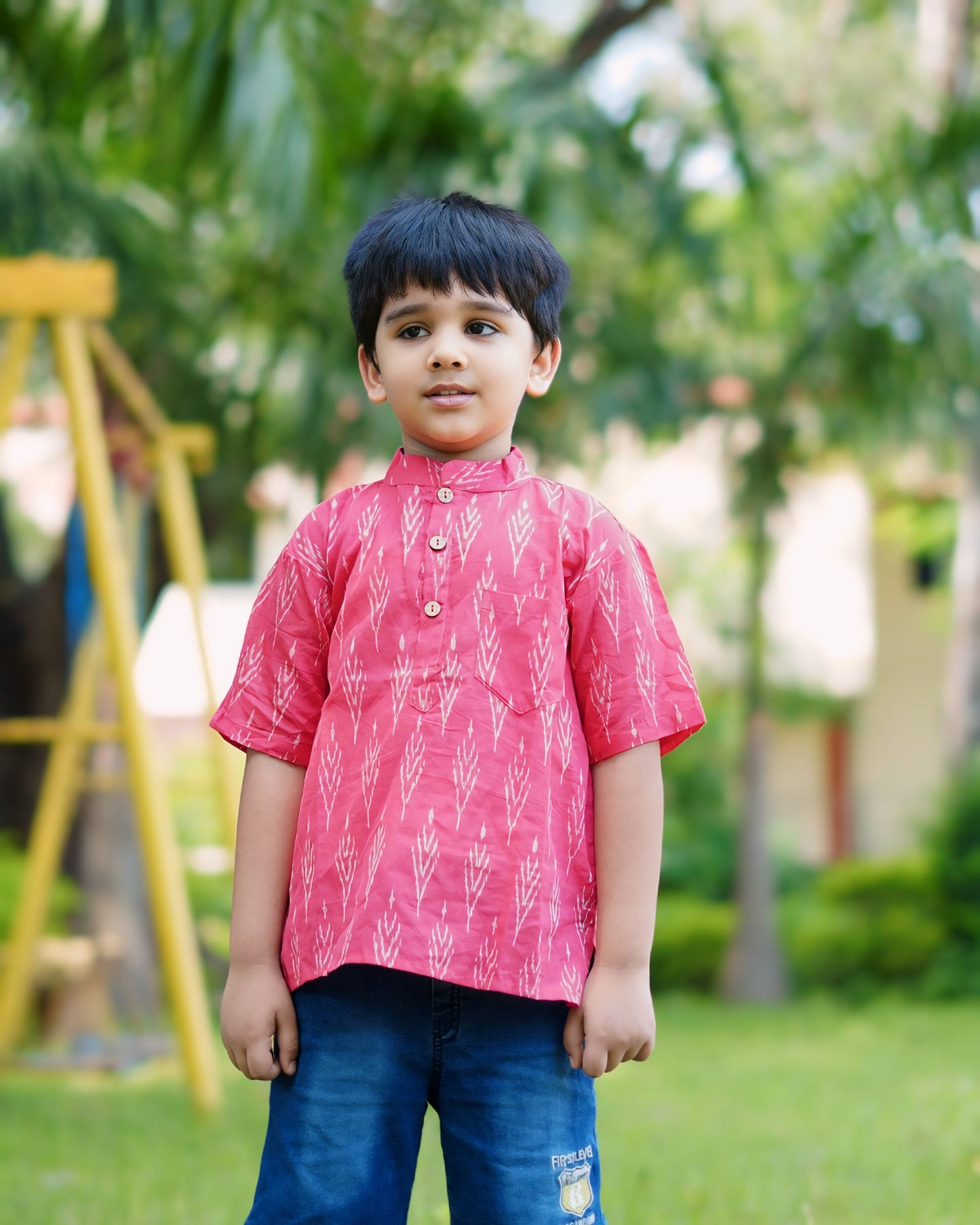 Boys Pure Cotton Ikat Print Short Kurta