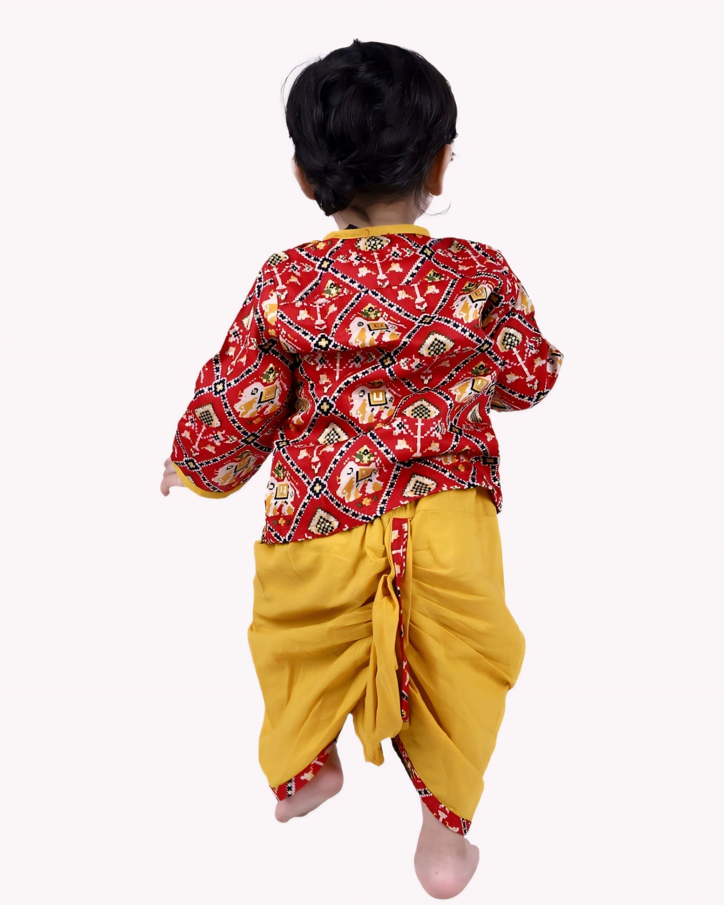 Baby Boy Patola Red Kurta With Dhoti Pant