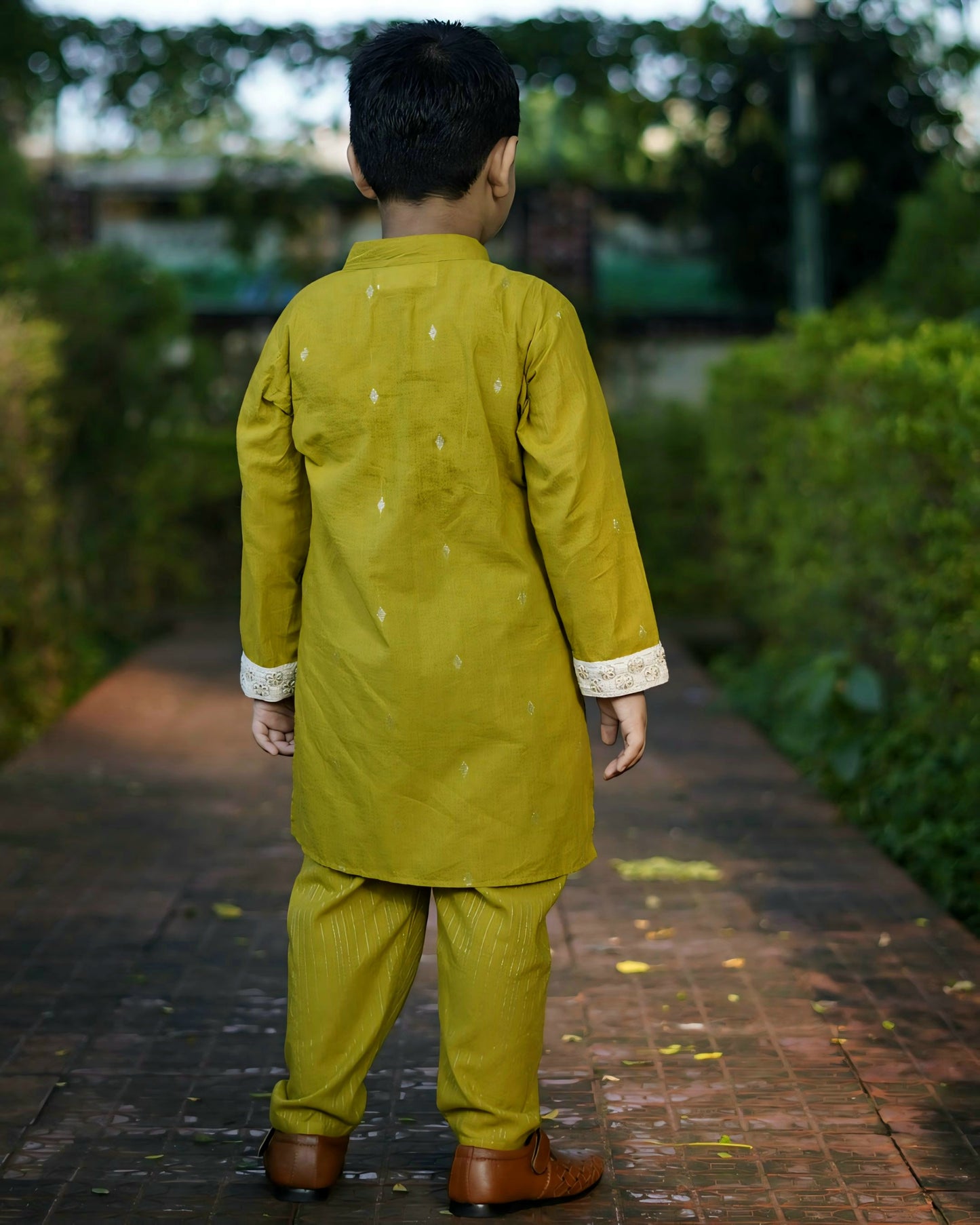 Boys Olive Green Cotton Kurta With Pyjama