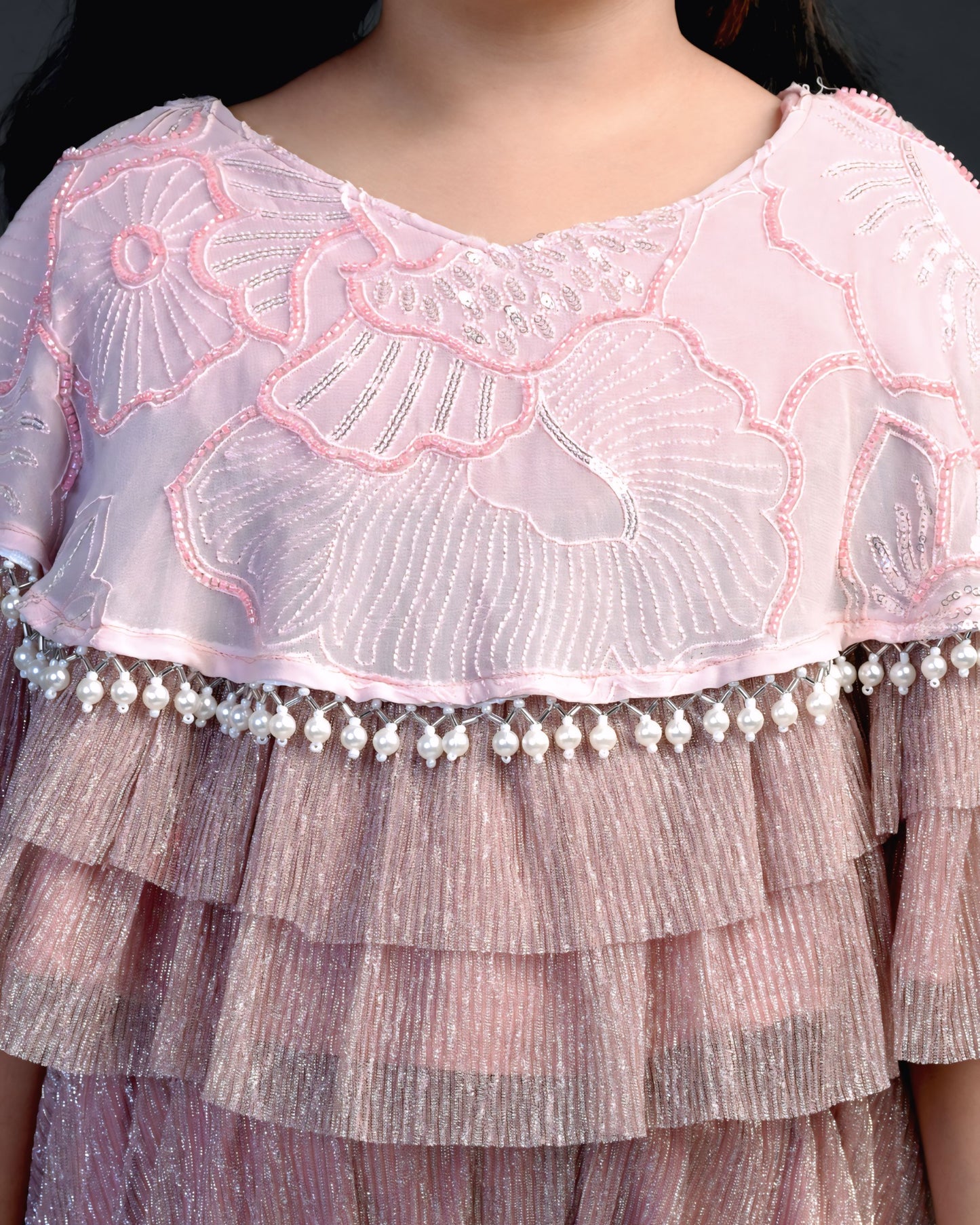 Girls Pink Poncho Style Top With Palazzo