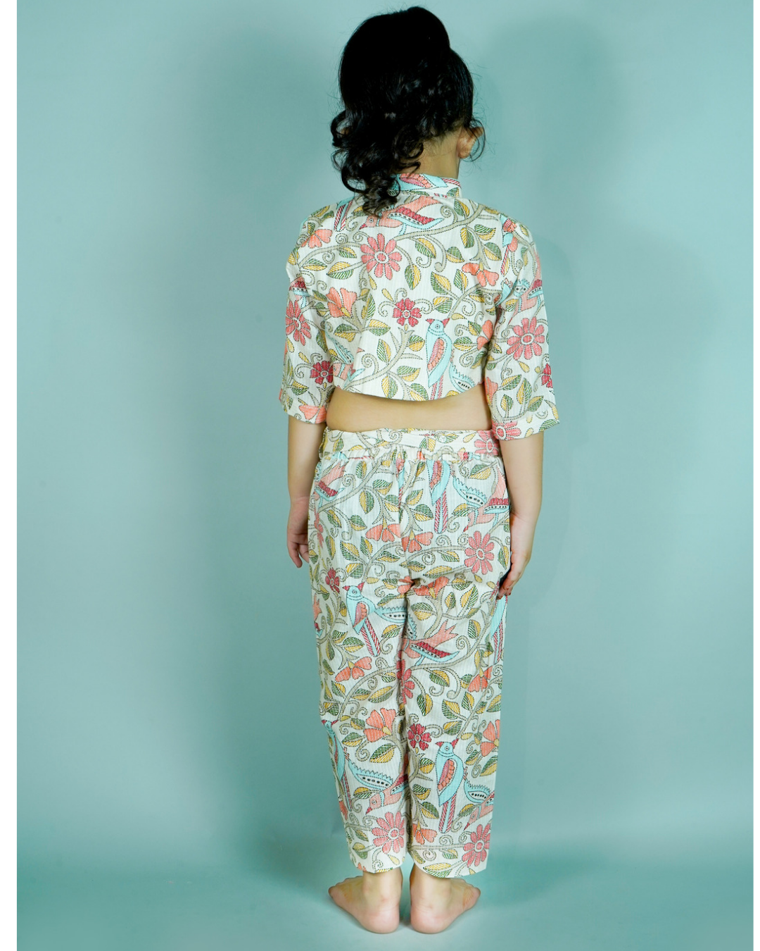Girls: Bird Embroidered Co-Ord Set With Waist Belt