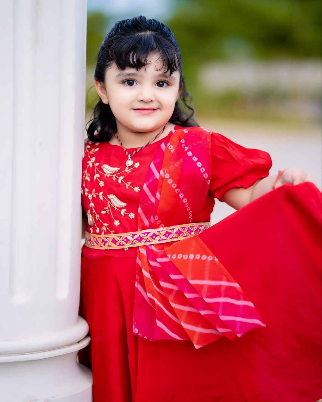 Asymmetric Red Kurti With Gota Work Belt
