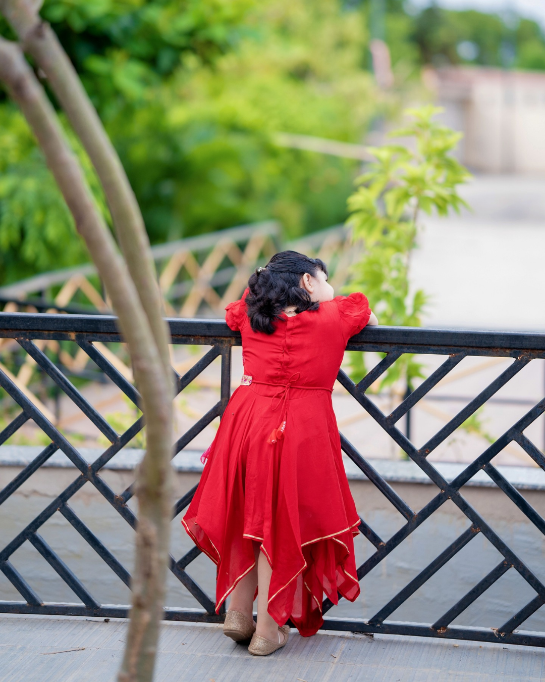 Asymmetric Red Kurti With Gota Work Belt