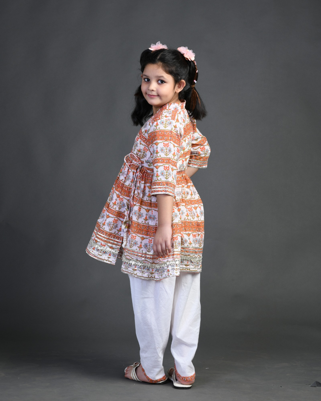 Girls Hand Block Print Angarakha kurta With Dhoti Pant