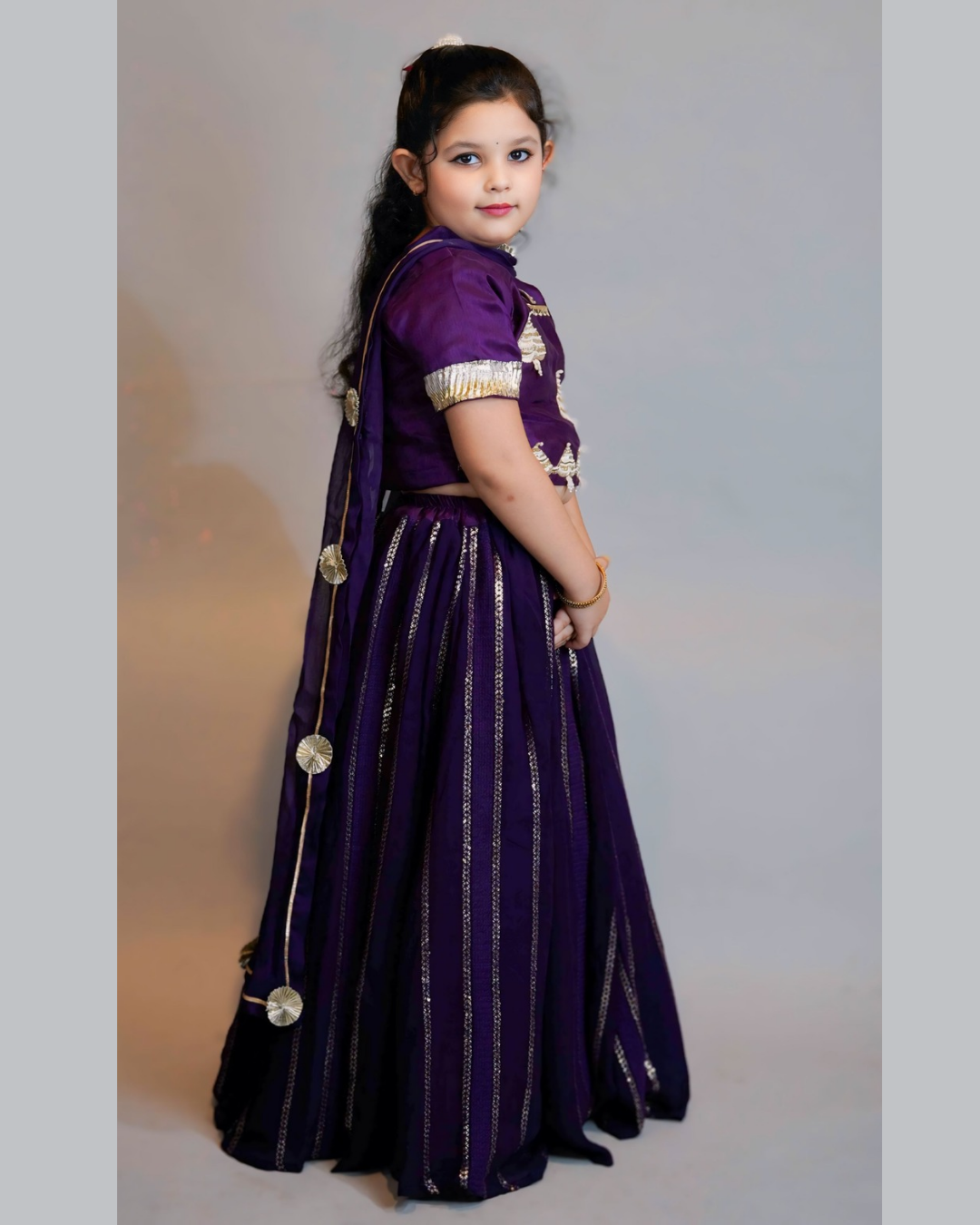 Girls Dark Purple Lehenga Set