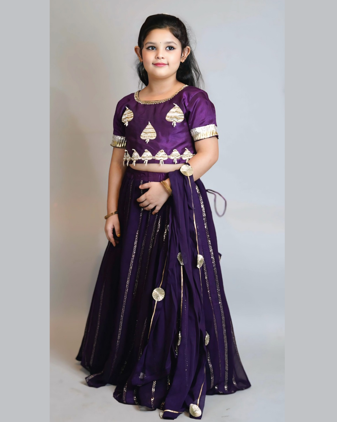 Girls Dark Purple Lehenga Set