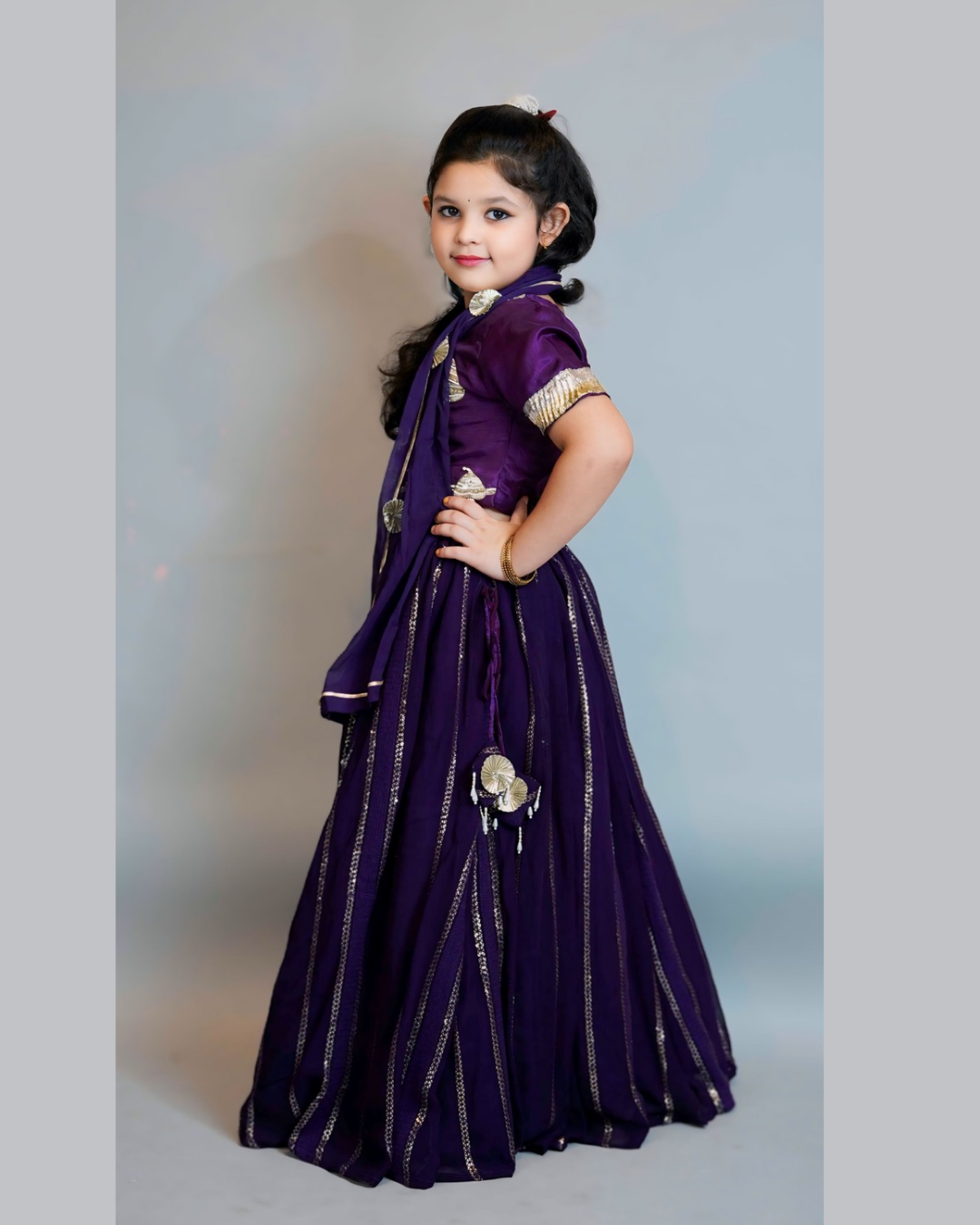 Girls Dark Purple Lehenga Set