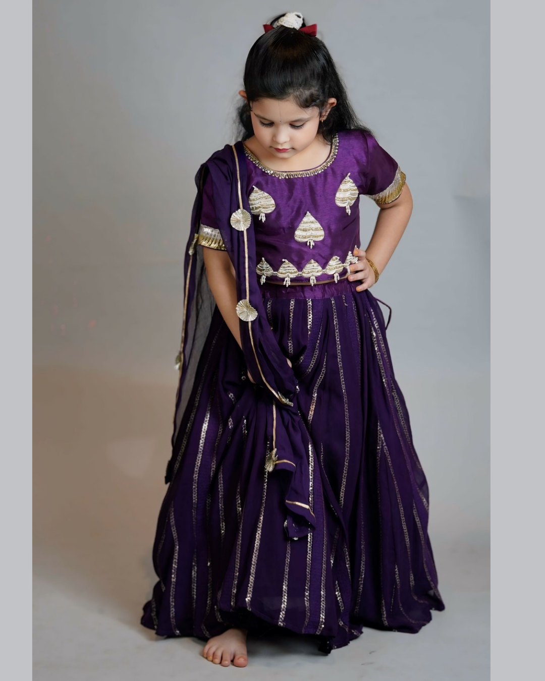 Girls Dark Purple Lehenga Set