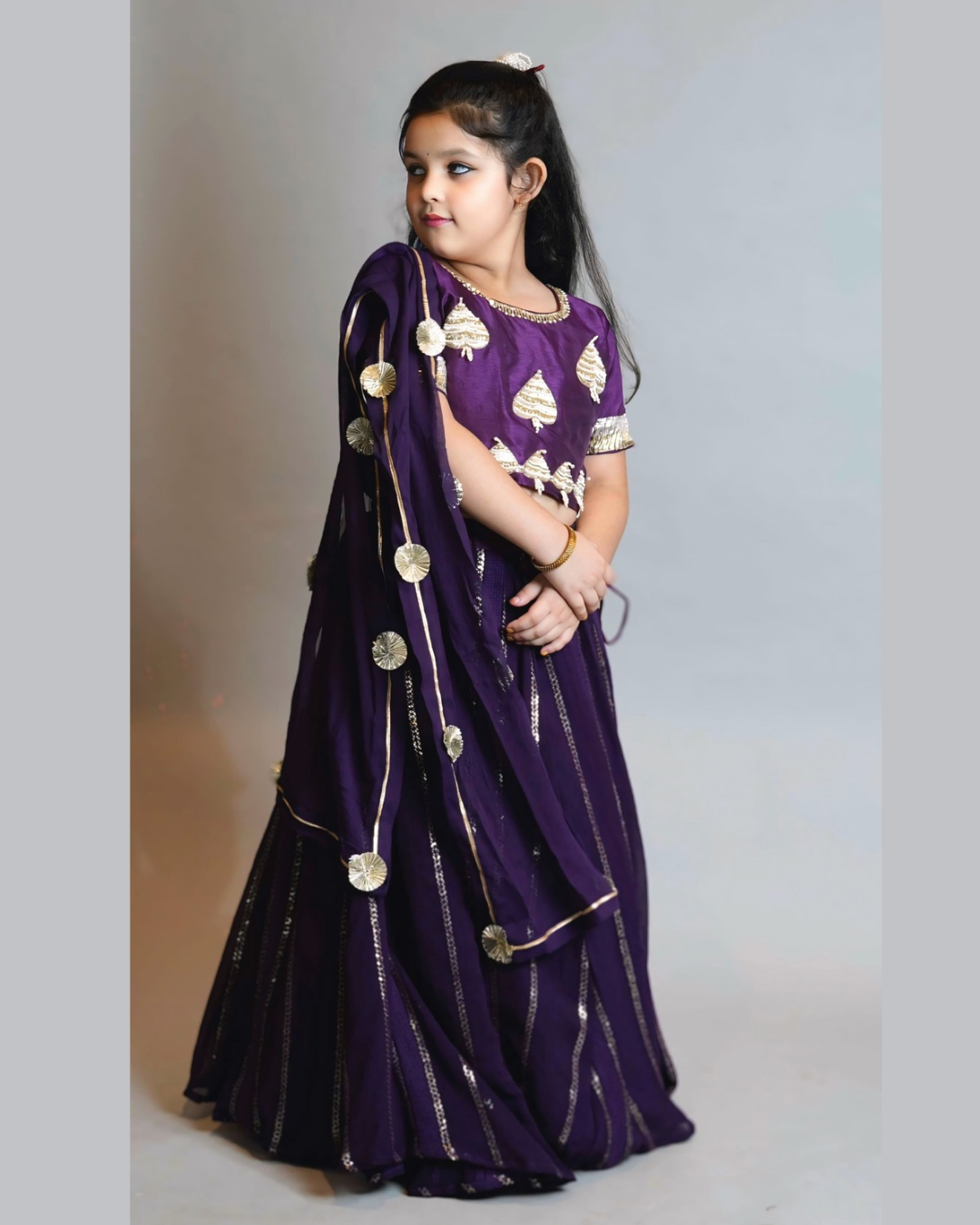 Girls Dark Purple Lehenga Set
