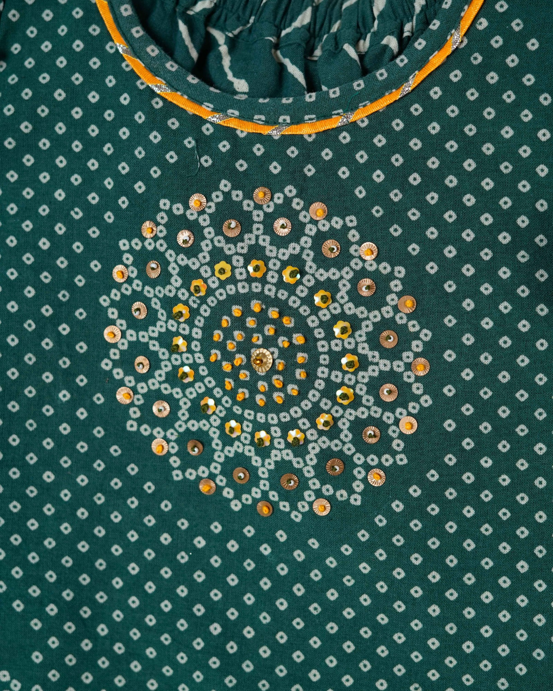 Green Bandhani Asymmetric Top & Palazzo