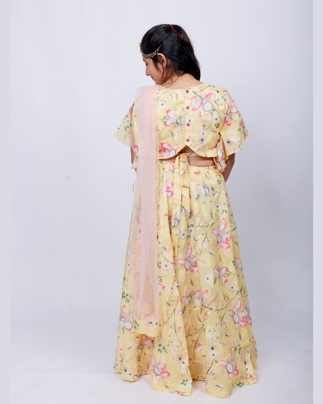 Ethnic Floral Yellow Ghaghra Set for Kids
