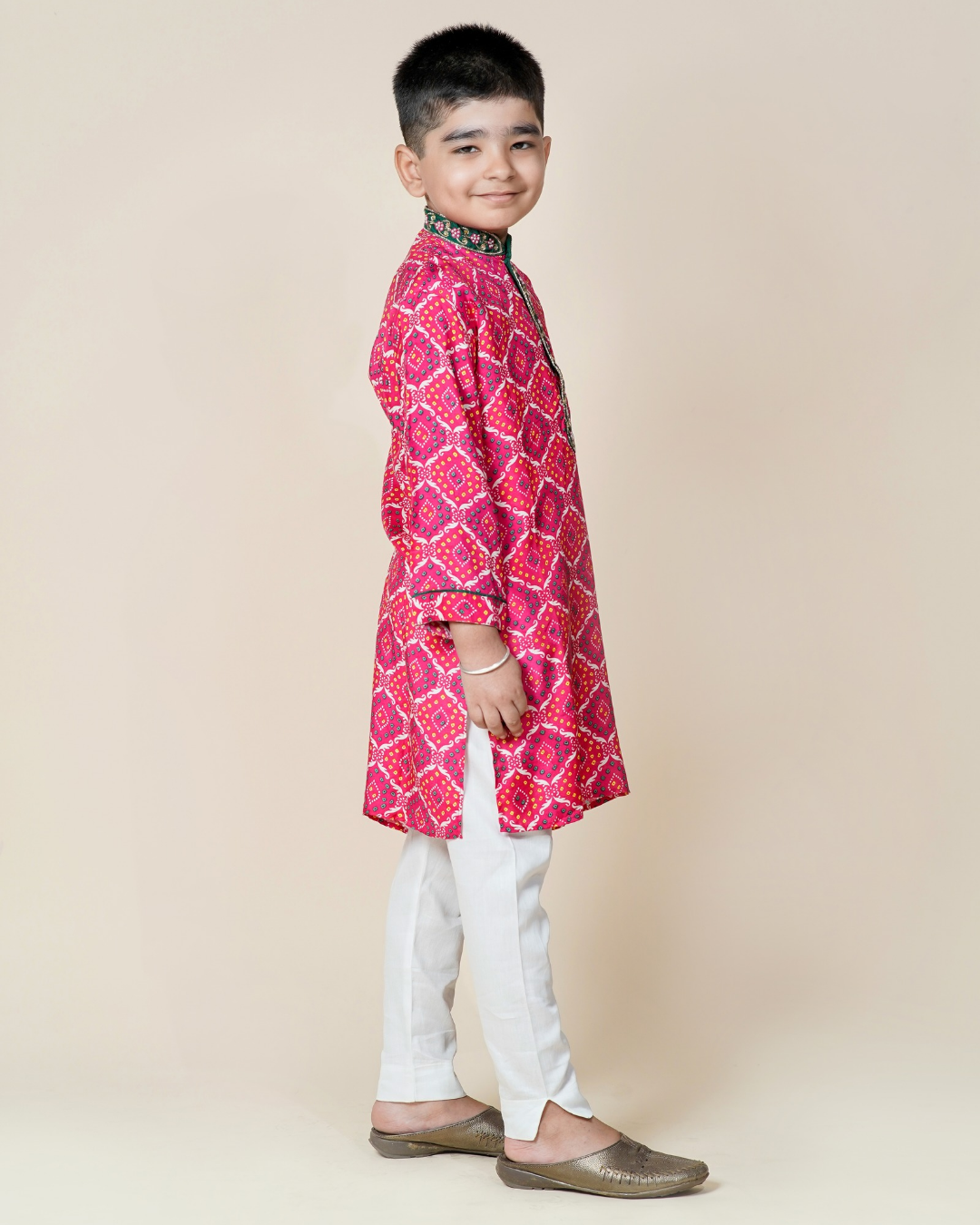 Boys Bandhani Print Muslin Silk Kurta Set