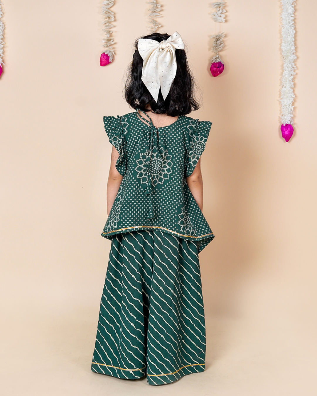 Green Bandhani Asymmetric Top & Palazzo