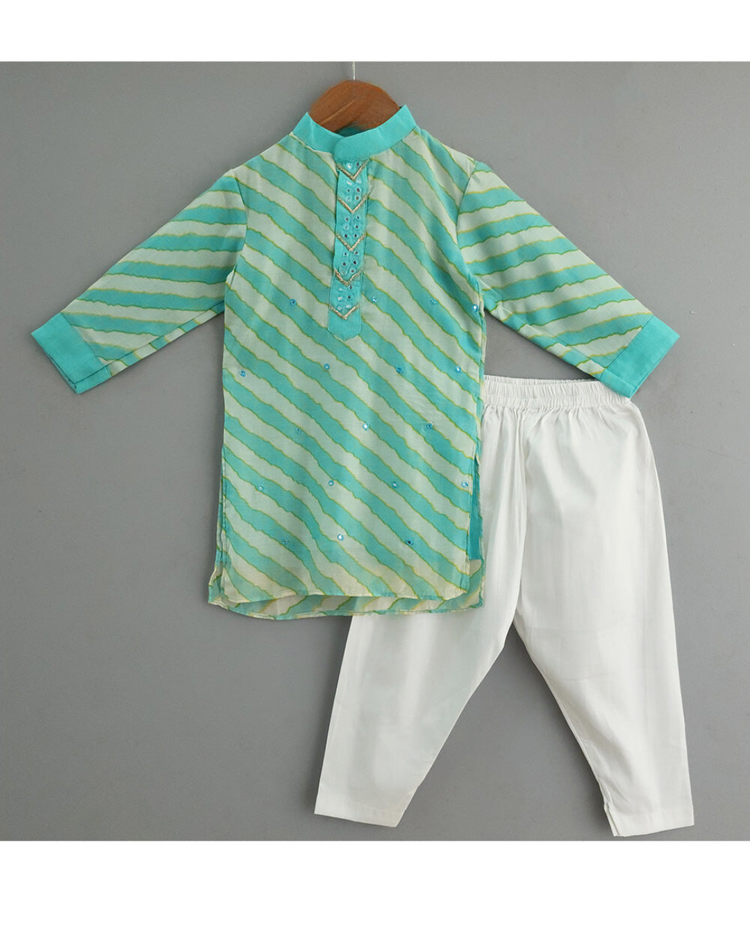 Boys Muslin silk Leheriya Kurta With Churidar