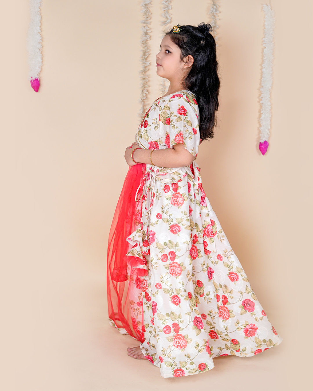 Little Blossom – Floral Muslin Lehenga Set for Girls
