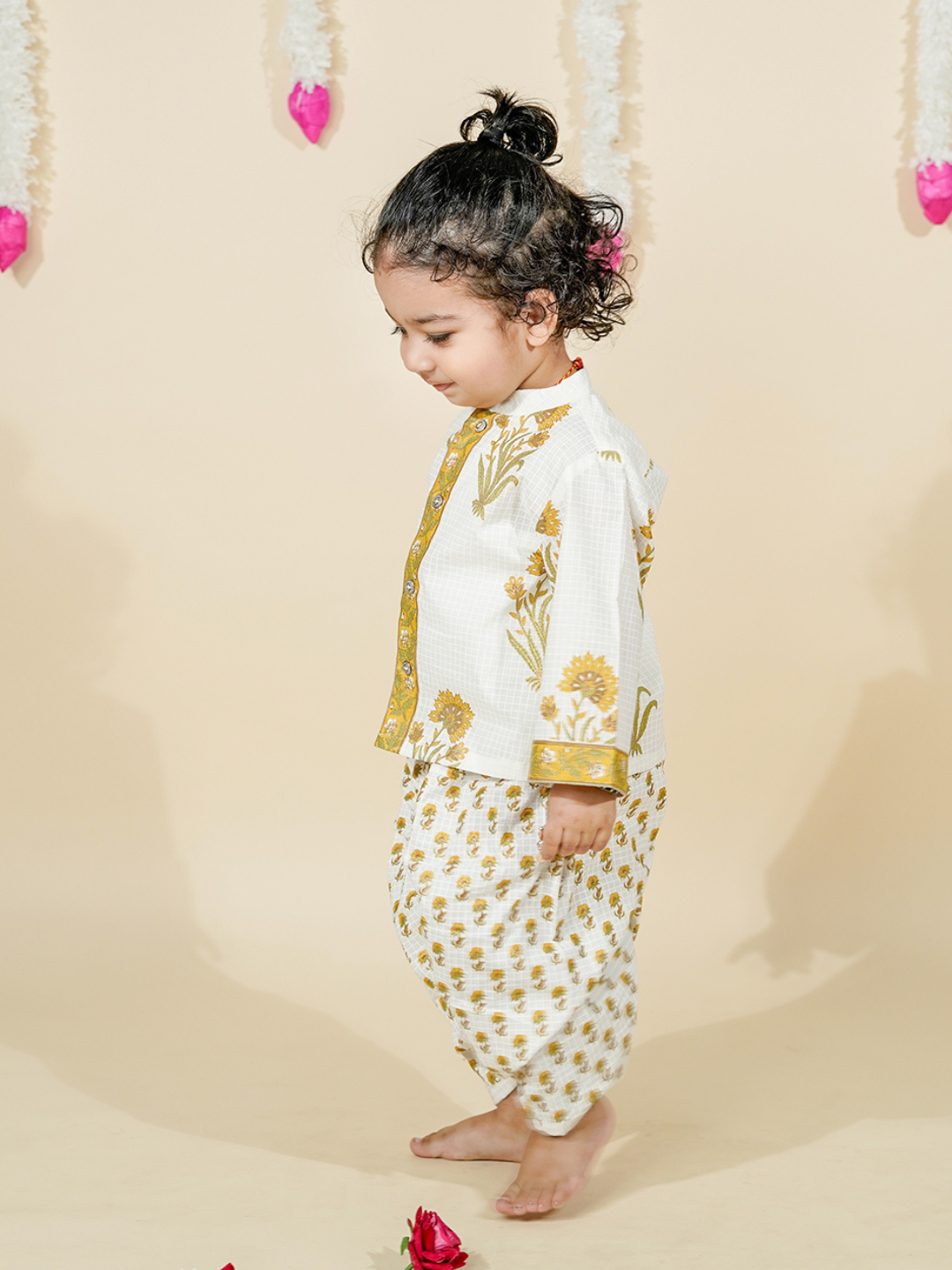 Golden Petals – Festive Kurta Dhoti Ensemble