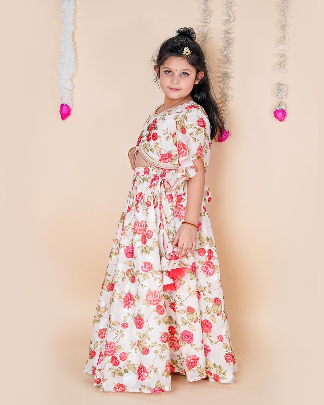 Little Blossom – Floral Muslin Lehenga Set for Girls