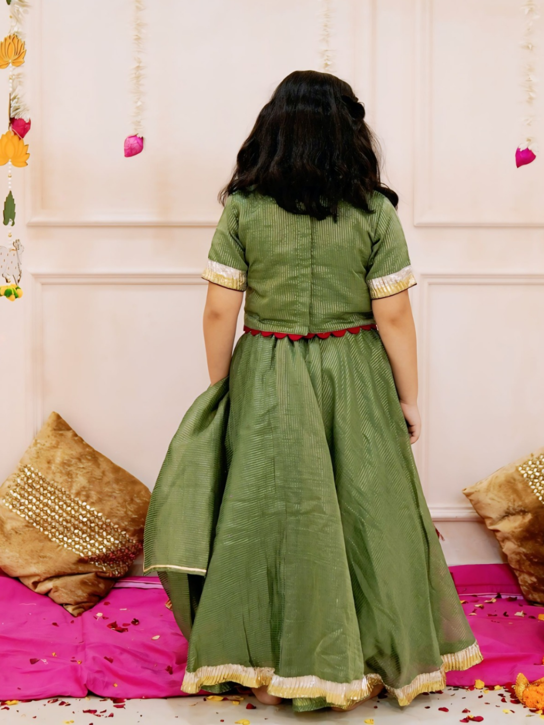 Girls Elegant Green Hand Work Detailing Lehenga set