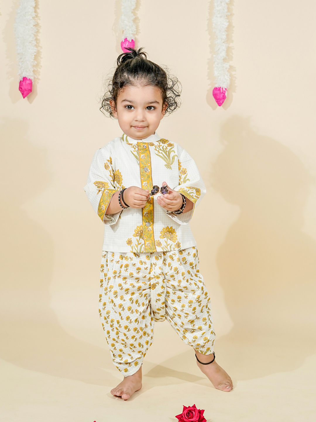 Golden Petals – Festive Kurta Dhoti Ensemble