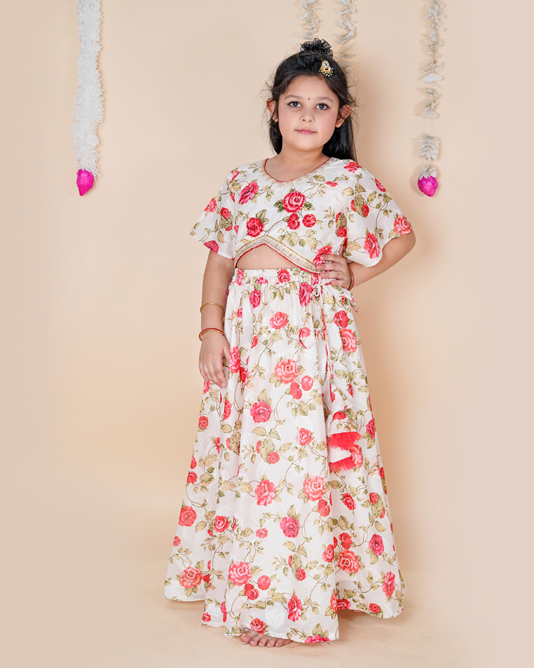 Little Blossom – Floral Muslin Lehenga Set for Girls