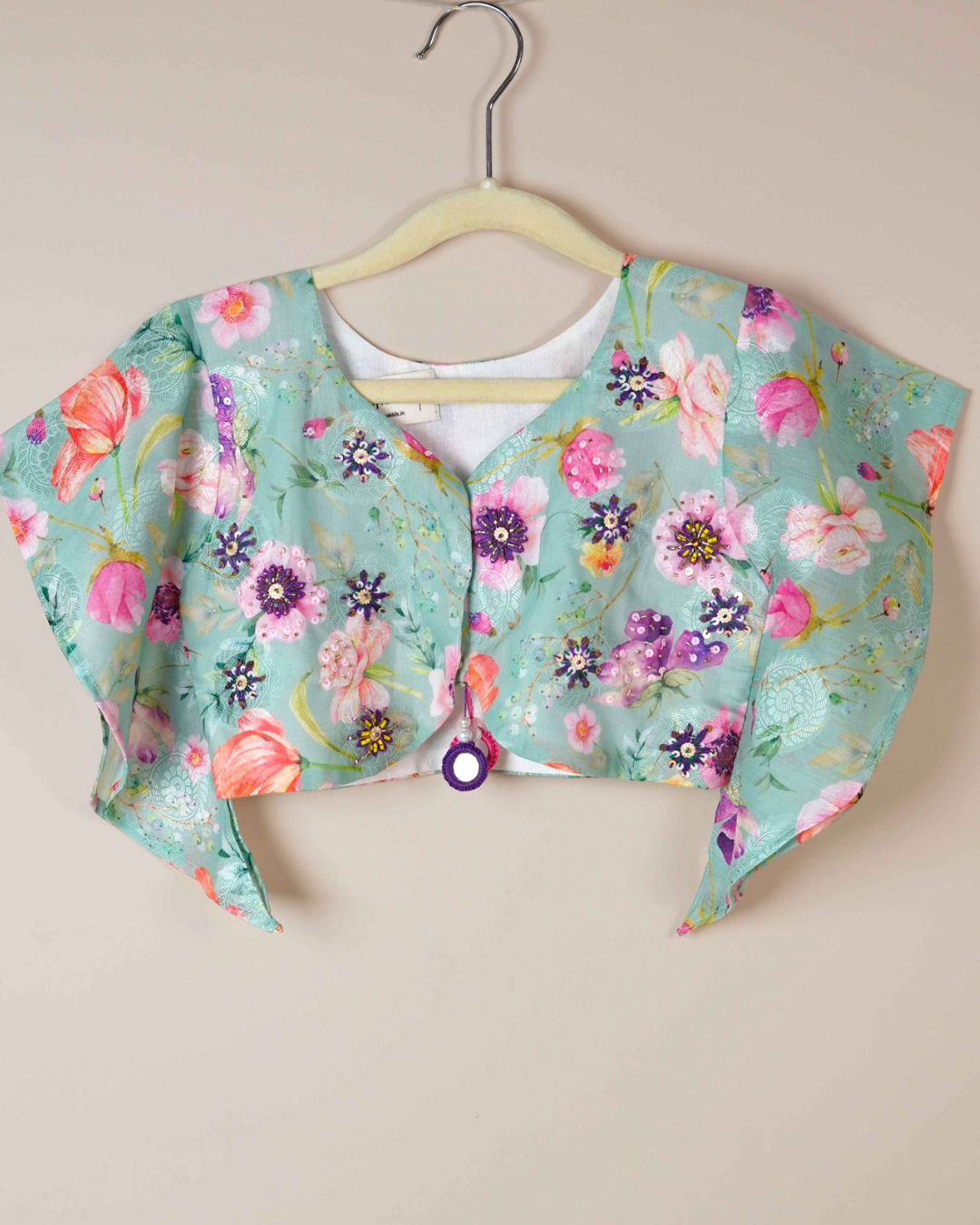 Mint Blossom Floral Lehenga Set for Girls