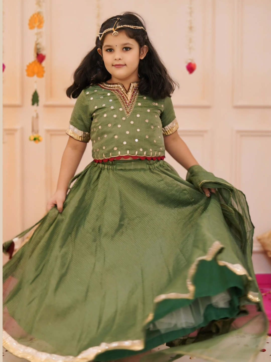 Chanda Mama Elegant Green Hand Work Detailing lehenga set