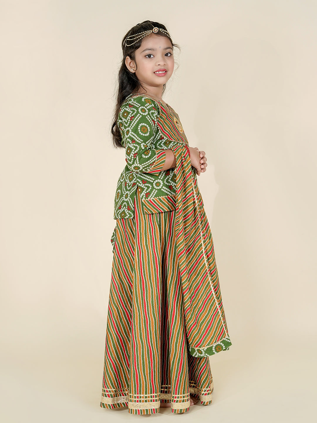 Festive Style – Bandhani Kurti With Leheriya Lehenga And Dupatta Set for Girls