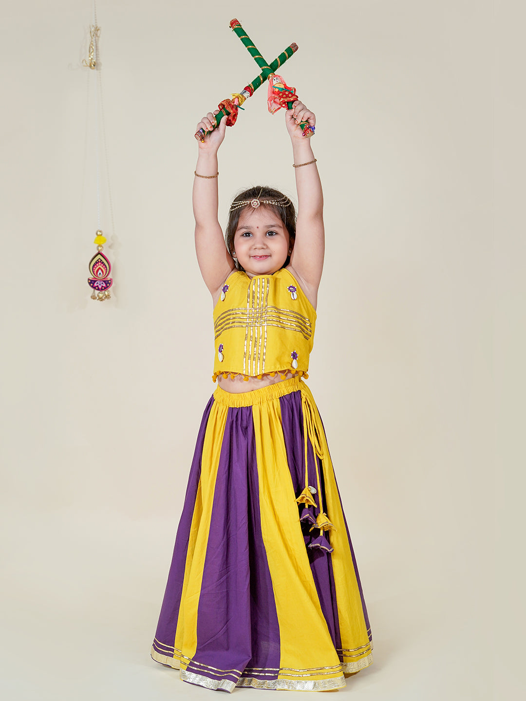 Navratri Charm – Mustard & Purple Lehenga Choli for Kids