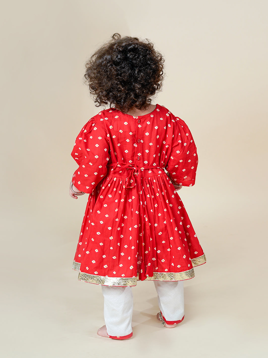 Bandhej Beauty – Red Kurta Dhoti Outfit for Girls