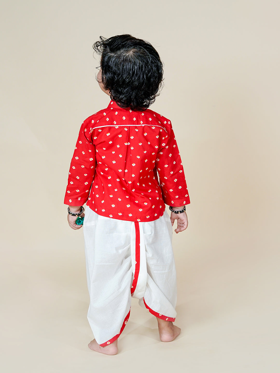 Little Nawab – Red Bandhani Kurta with White Dhoti