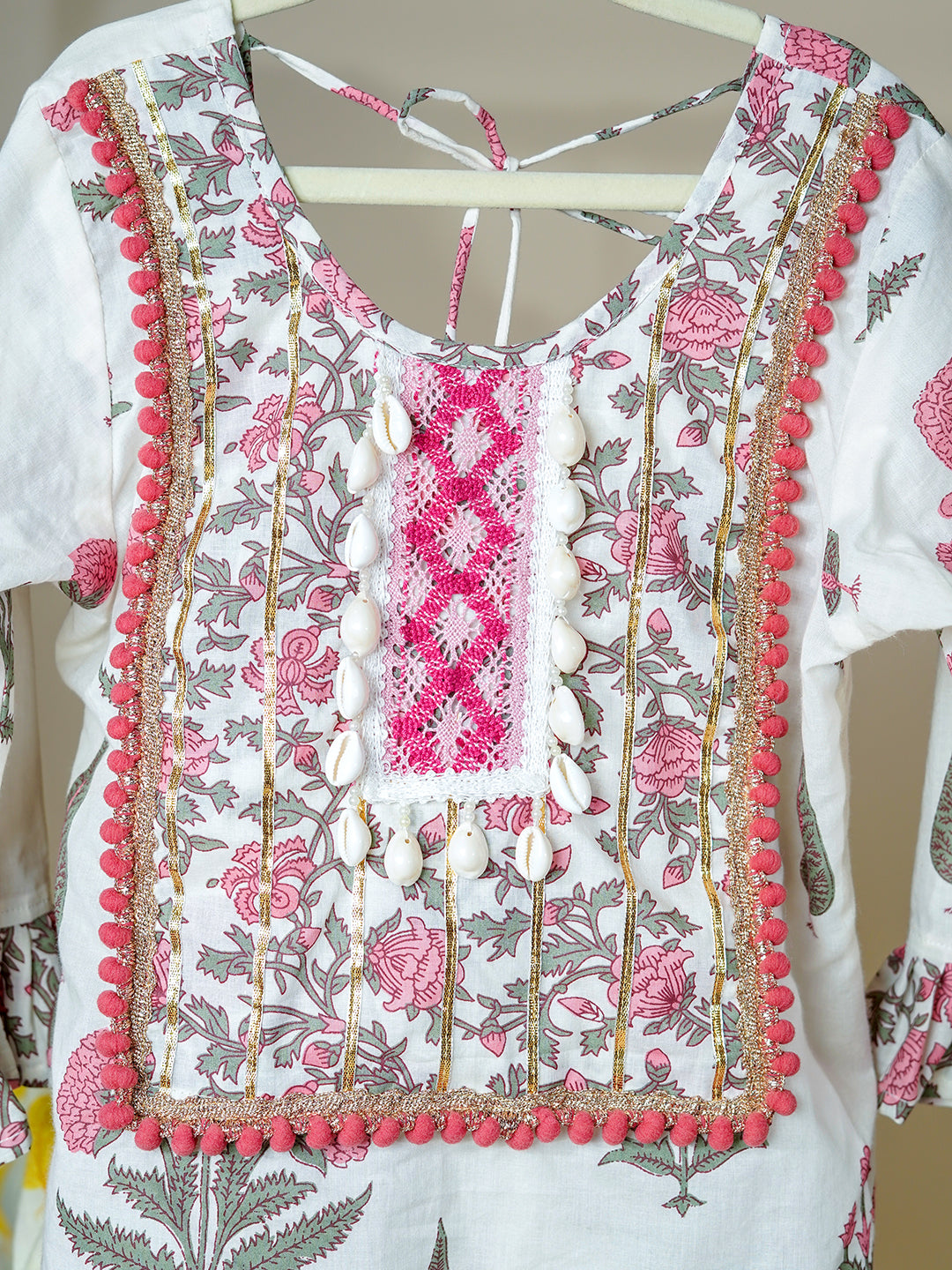 Floral Charm – White Printed Kurta Patiala Set for Girls
