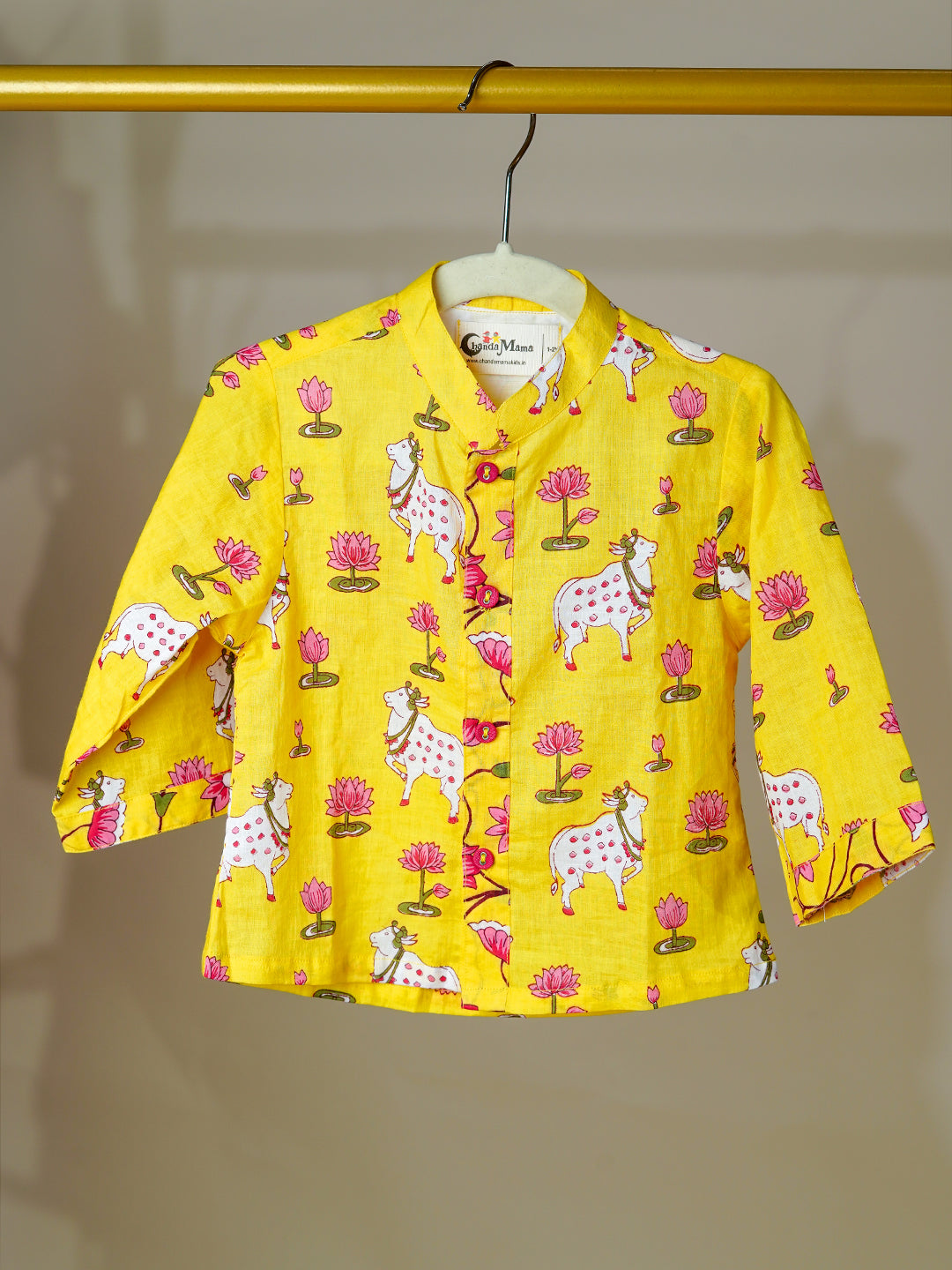 Little Krishna Vibes – Yellow Pichwai Dhoti Kurta for Baby Boys