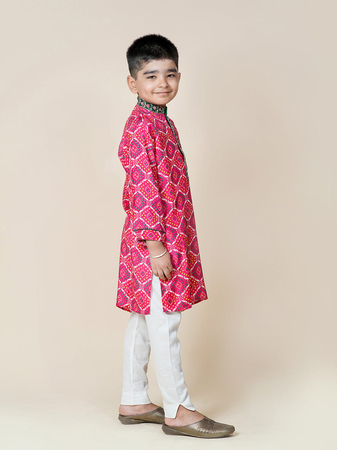 Elegant Muslin Silk Bandhani Kurta Set for Boys