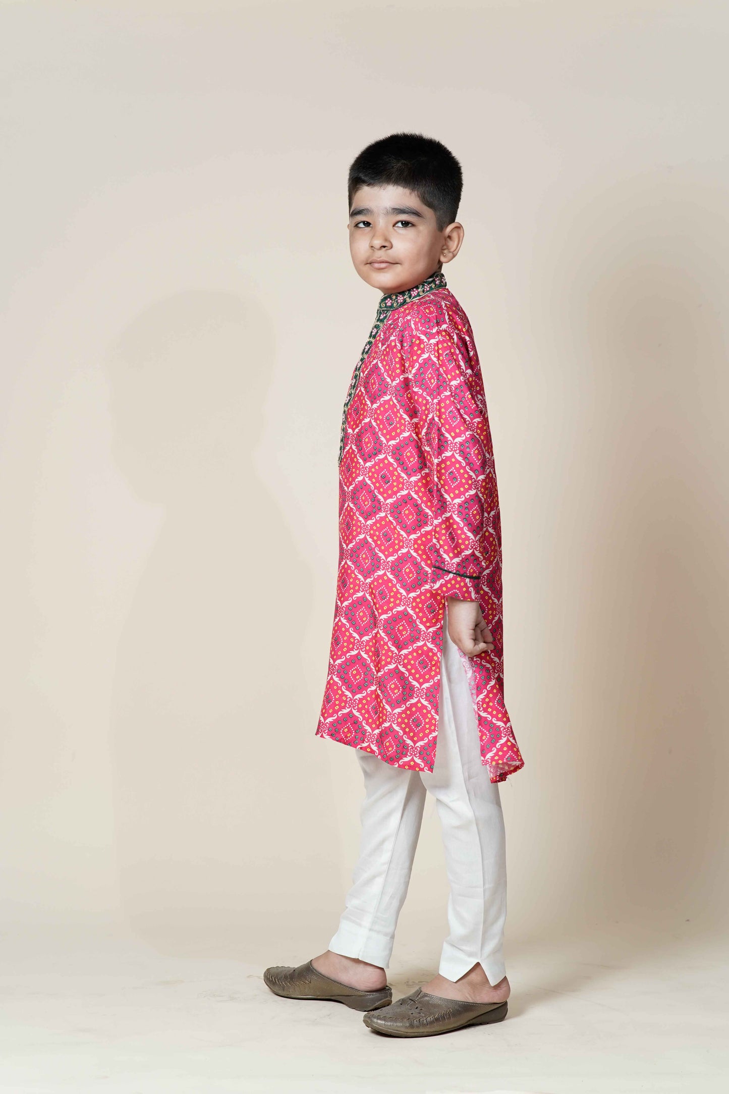 Elegant Muslin Silk Bandhani Kurta Set for Boys