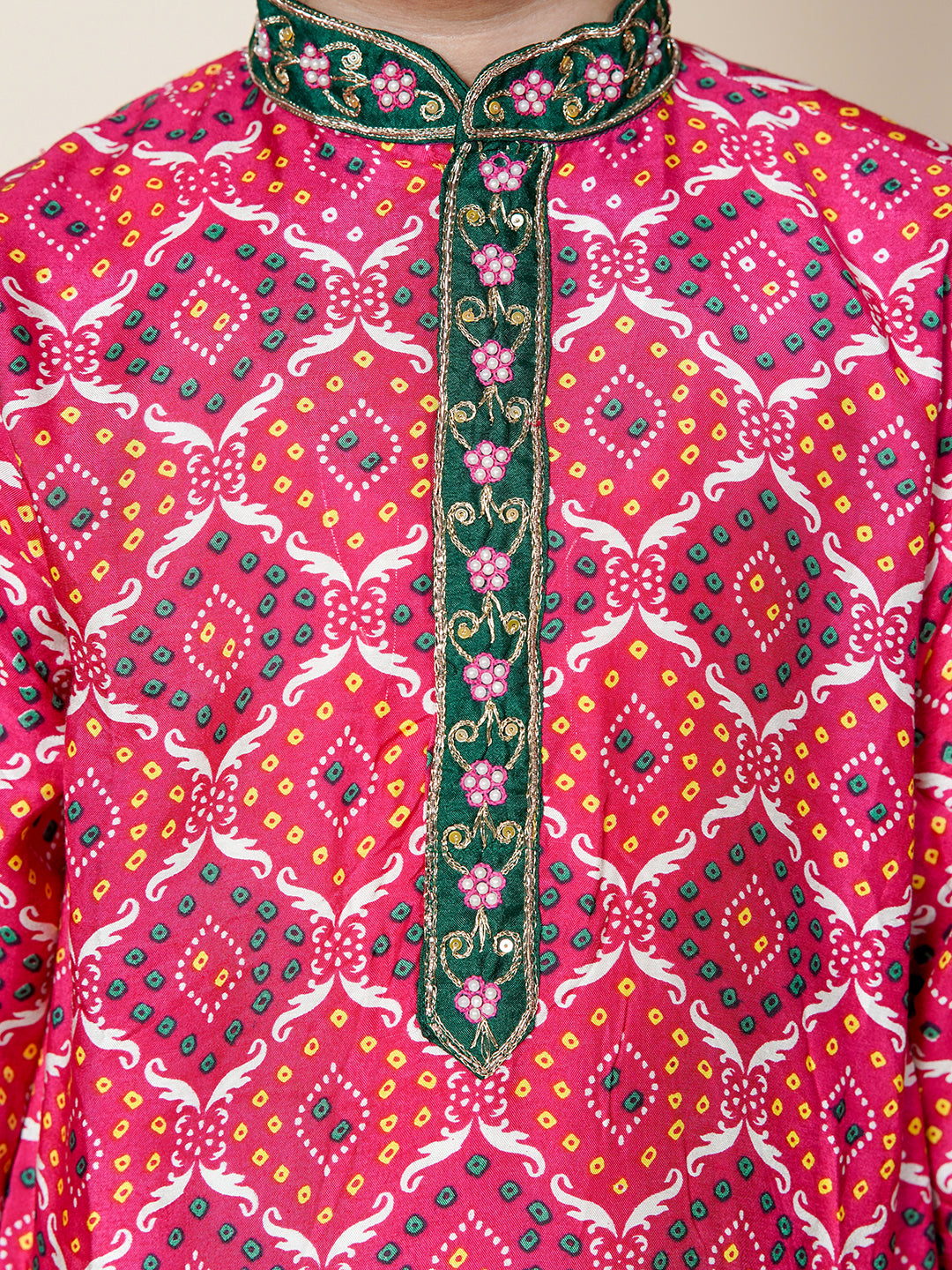 Elegant Muslin Silk Bandhani Kurta Set for Boys