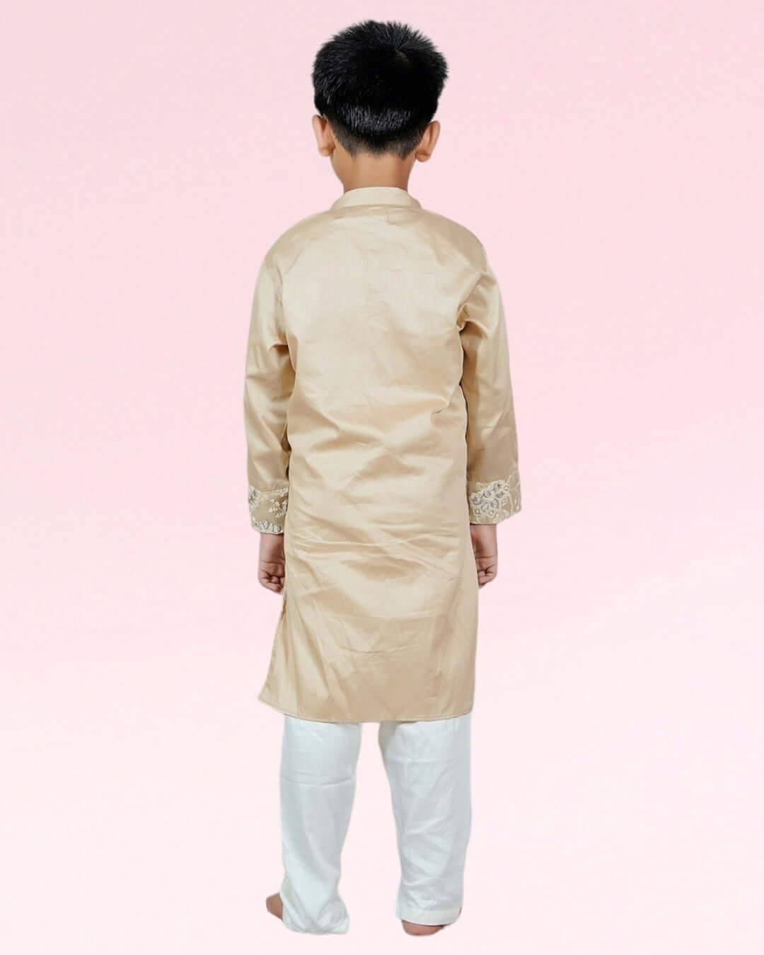 Boys Lucknowi Beige Achkan Kurta And Pyjama