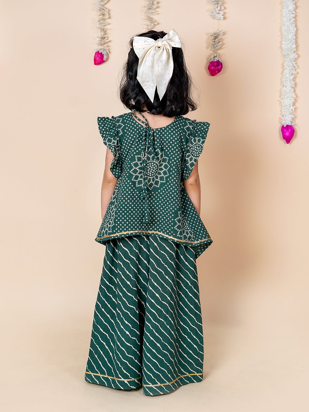 Green Bandhani Asymmetric Top & Palazzo