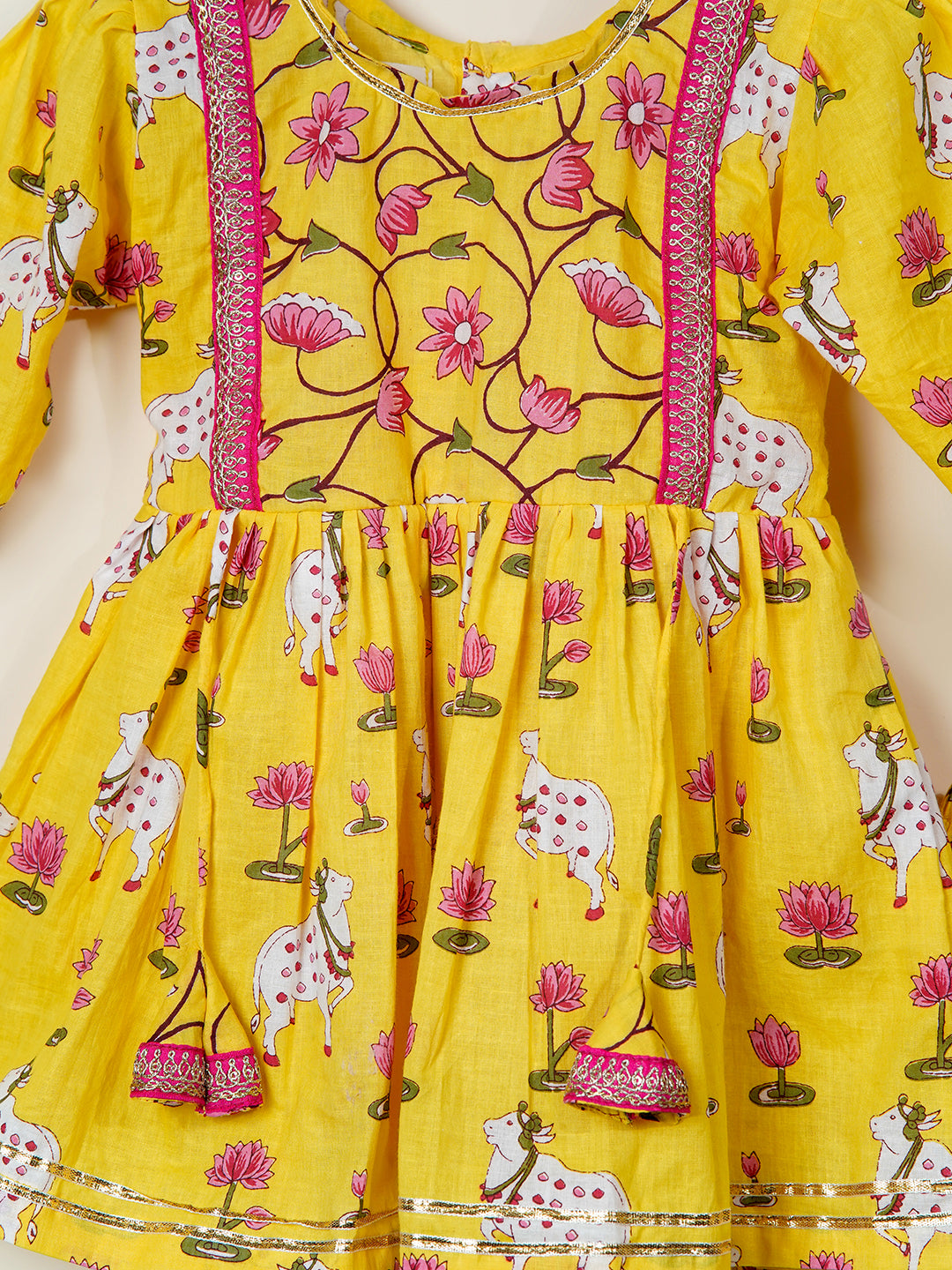 Divine Lotus & Cow Printed Girls Ethnic Set