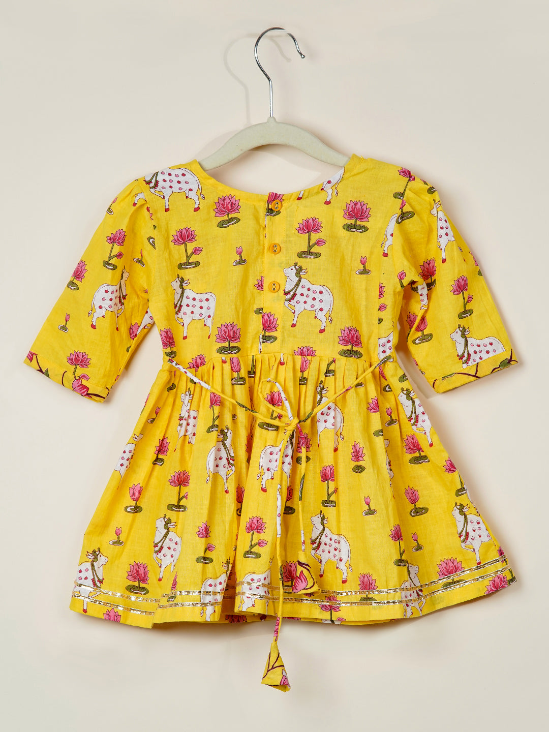 Divine Lotus & Cow Printed Girls Ethnic Set