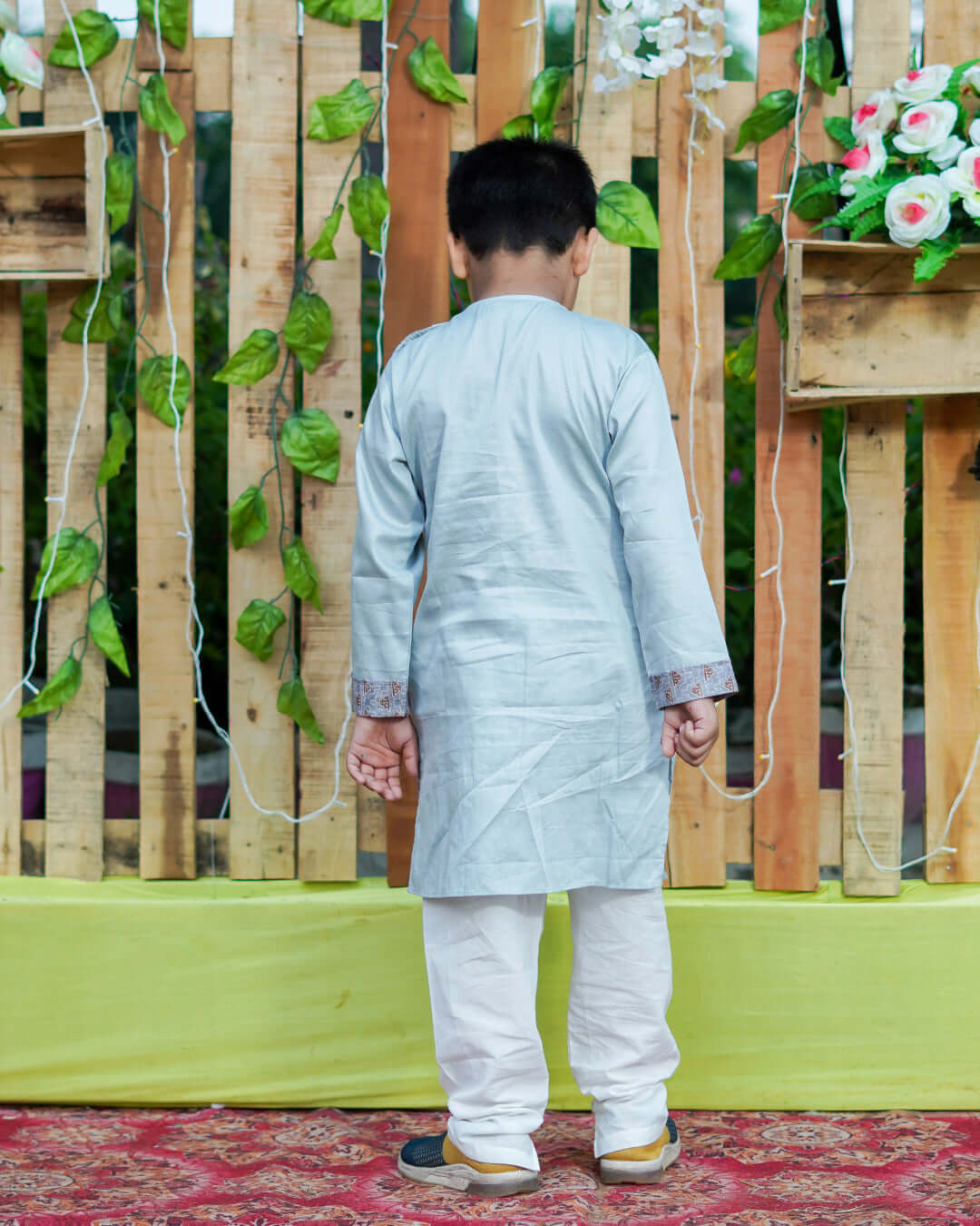 BOYS GREY ASYMMETRICAL KURTA SET