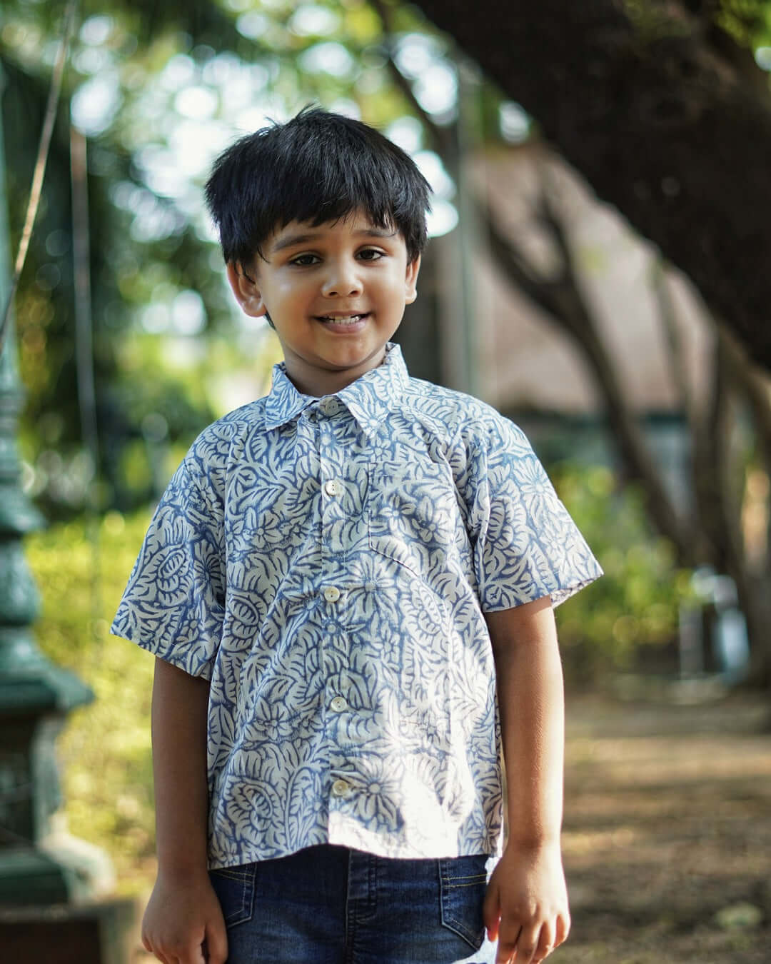 Boys Hand Block Print Indigo Cotton Shirt