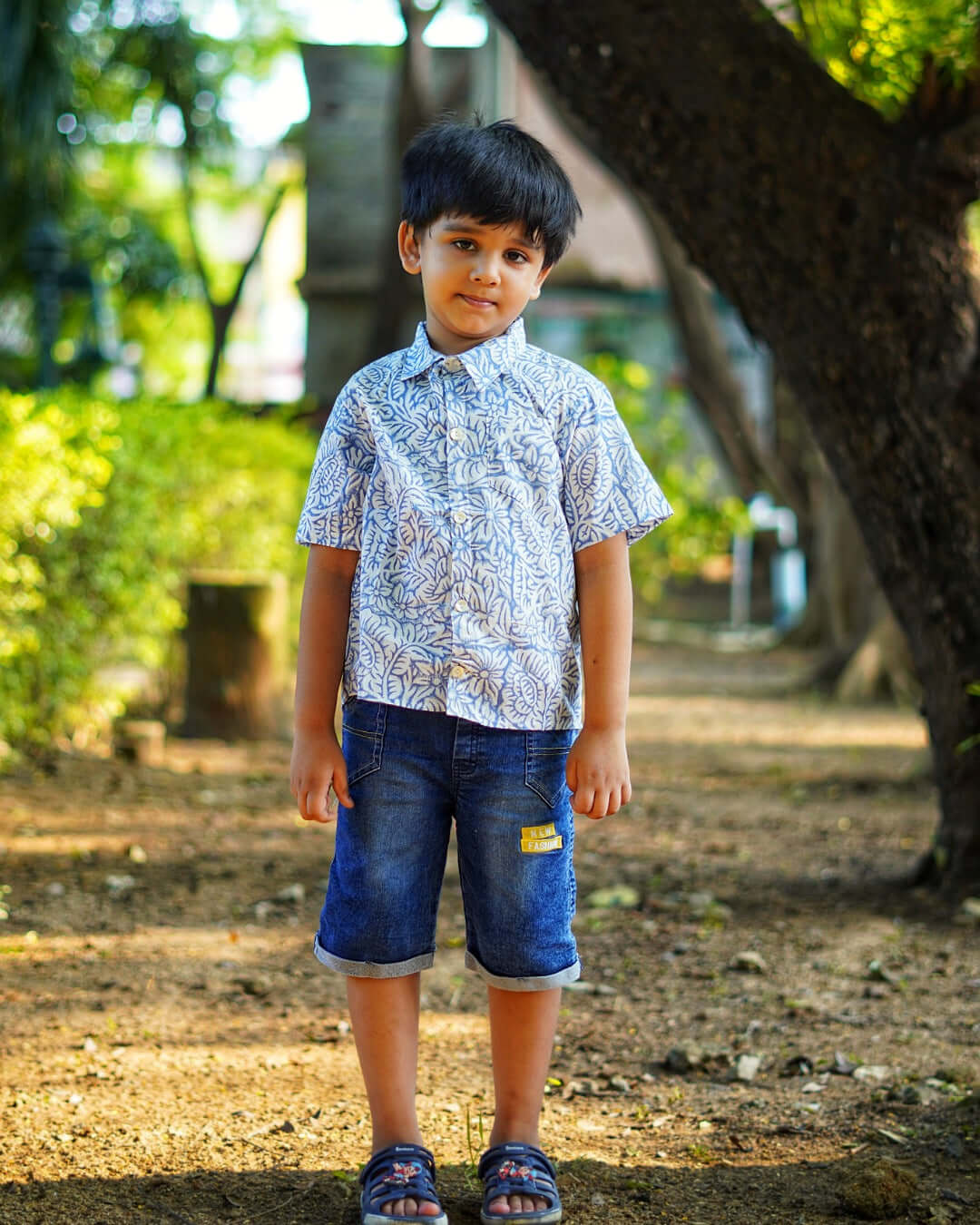 Boys Hand Block Print Indigo Cotton Shirt